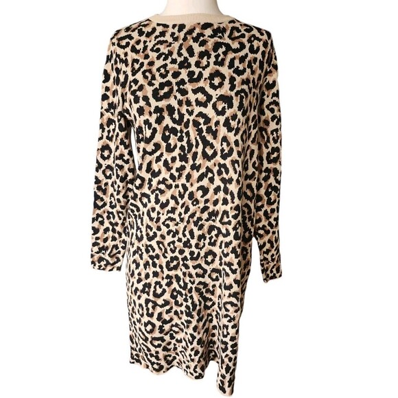 J. Crew Factory Leopard Print Mob Wife Mini Dress Women's Small Tan Sweater - Picture 2 of 8